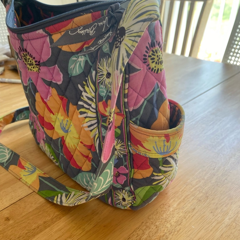 Vera Bradley Jazzy Blooms Gray Floral Quilted Crossbody Satchel Purse Spring ‘13 - Picture 5 of 12